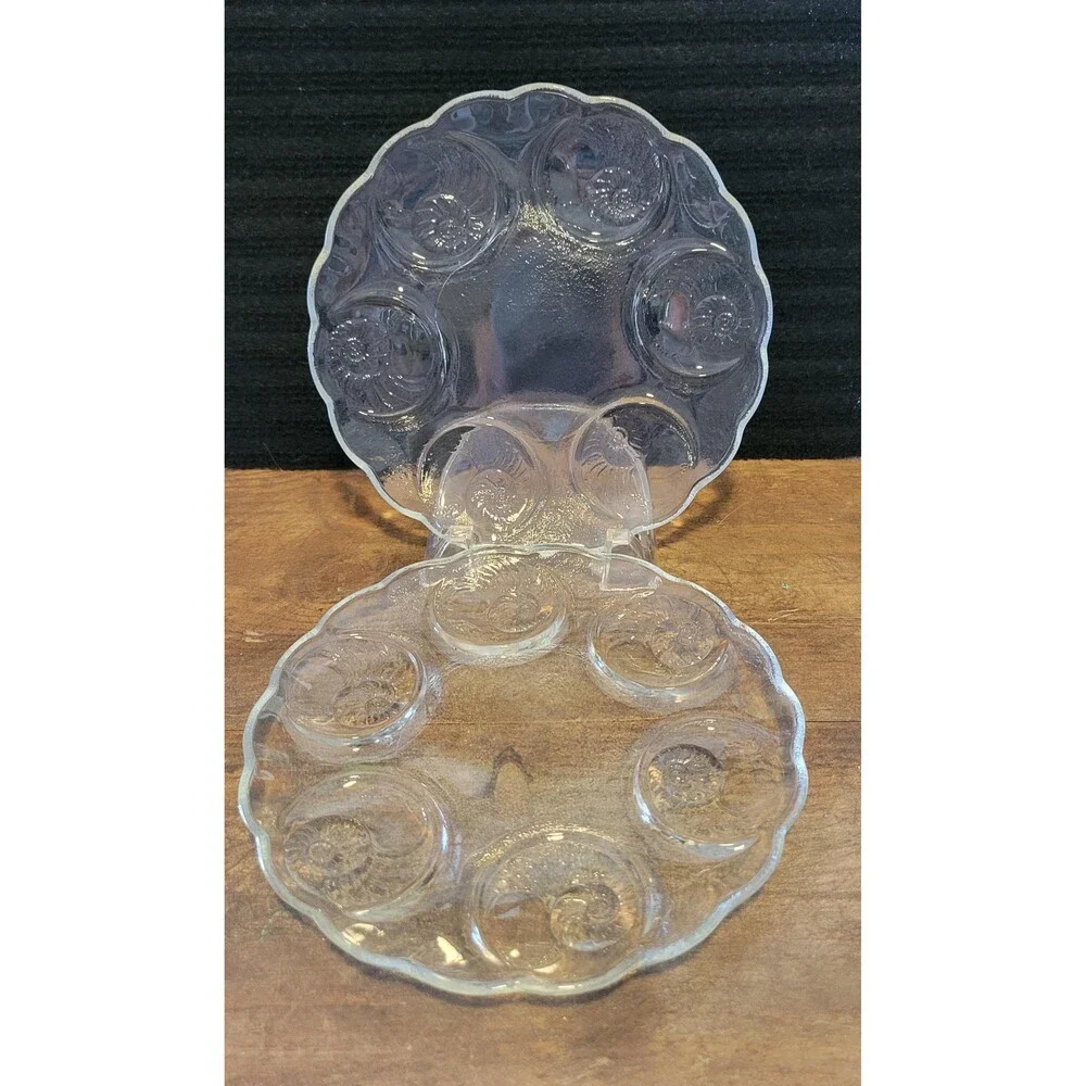Toscany Clear Crystal Glass Escargot Plates - Set of 2 - 1950s